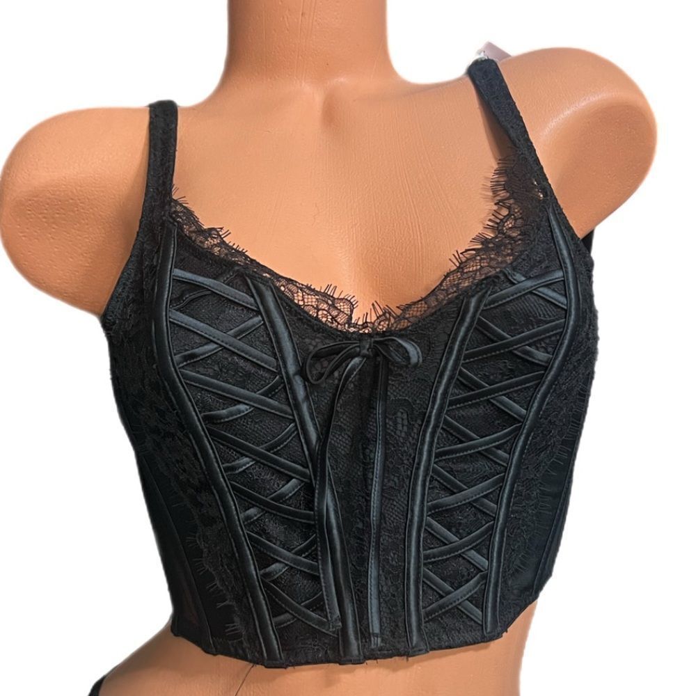Victorias Secret Dream Angels Lace-up Corset Top Bra Black Small